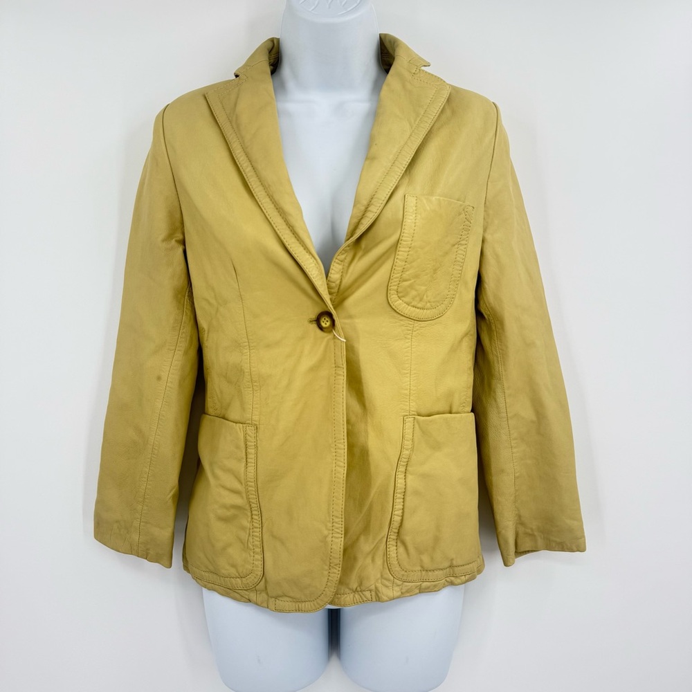 BULLY Yellow Endive Lambskin Leather Jacket Size 42 IT / US 4